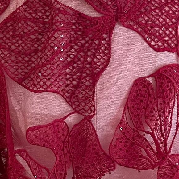 Chico's Travelers Red 3/4 Sleeve Embellished Sequined Sheer Evening Jacket, M - Picture 8 of 13